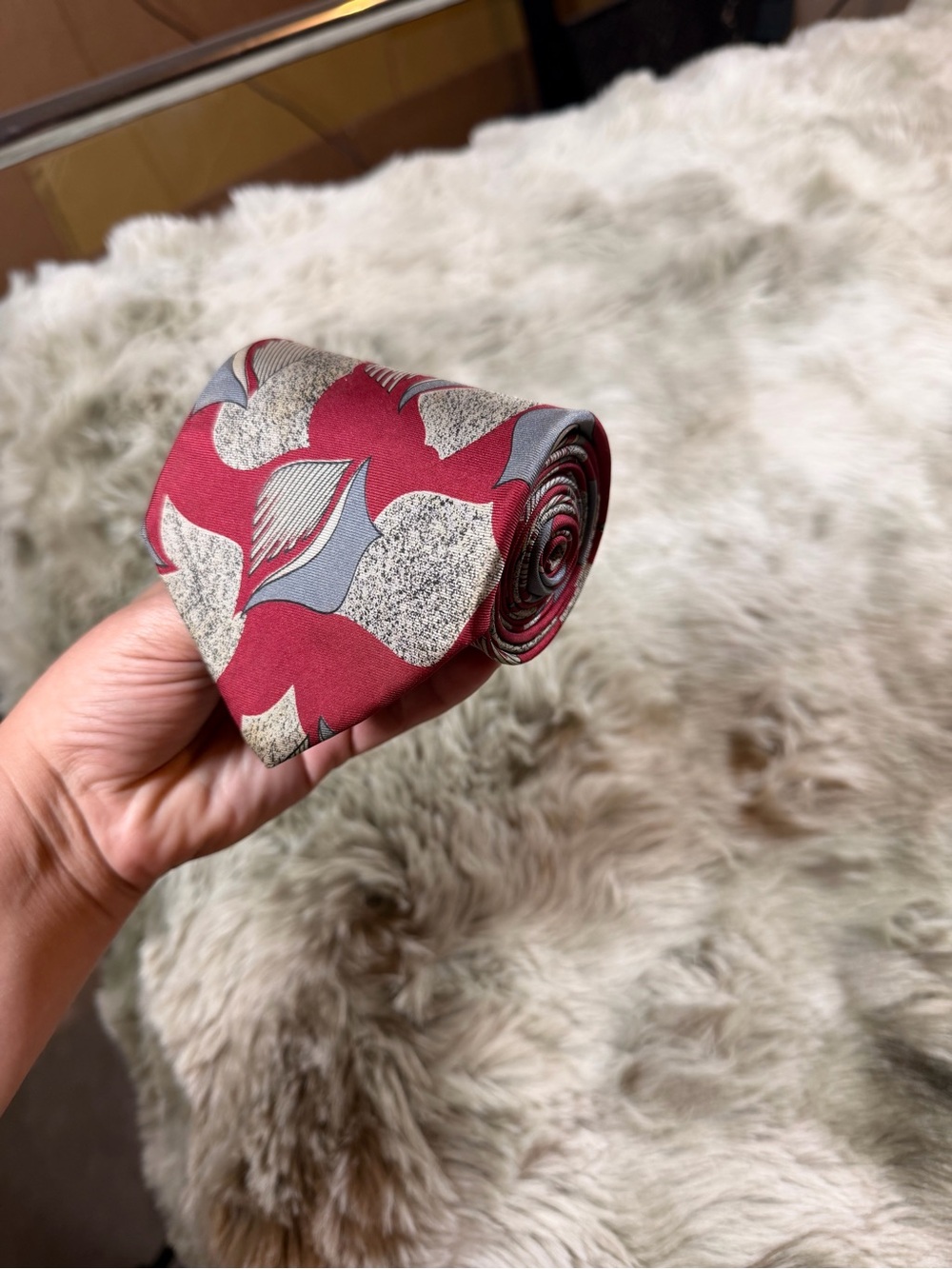 Silk Patterned Red Gray Abstract Men's Tie